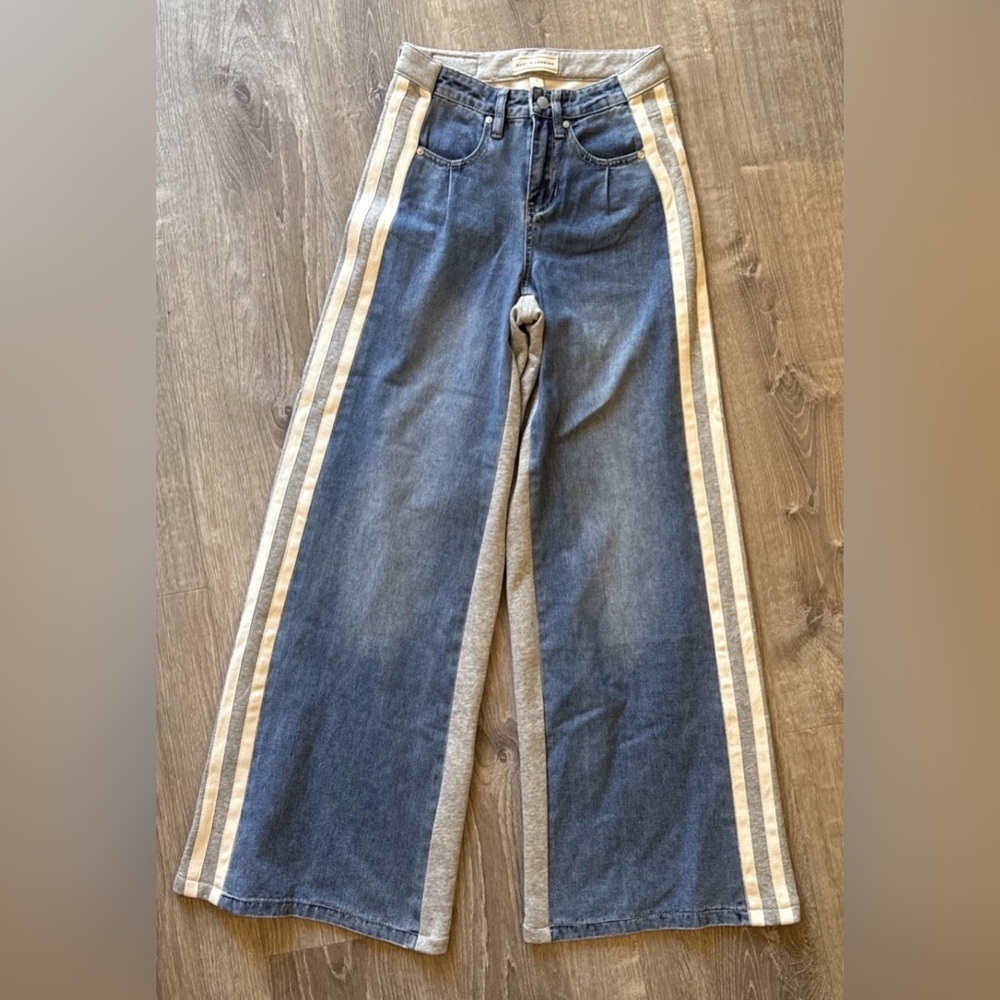 Vtg Austin Landing Wide Leg Athletic Pant High Waist Side Stripe Jeans Size 1